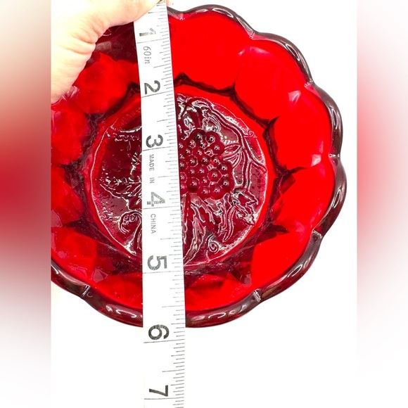 Fenton Red Glass Bowl with Grape Design - Picture 5 of 8